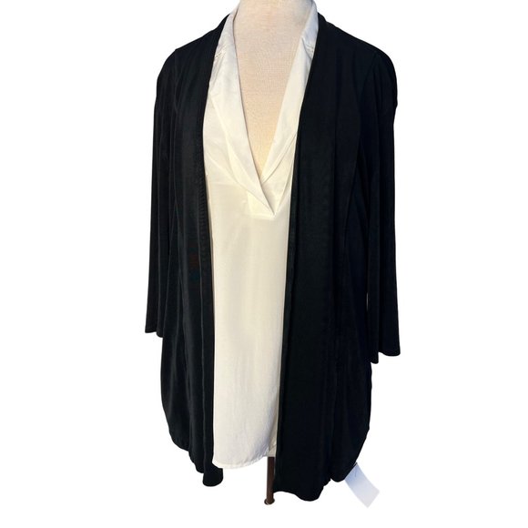 Chicos travelers 3/US-XL1-18 Cardigan Black 3/4 Sleeve Stretch - Picture 2 of 12